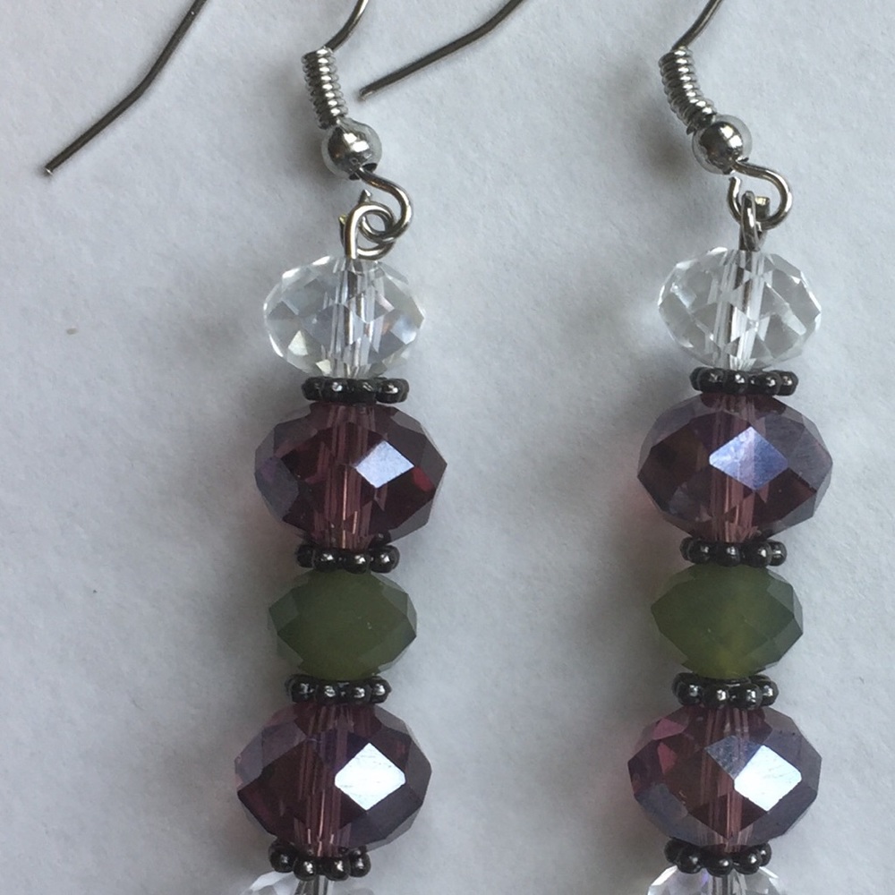 Faceted jade, violet, crystal beads elegant dangle